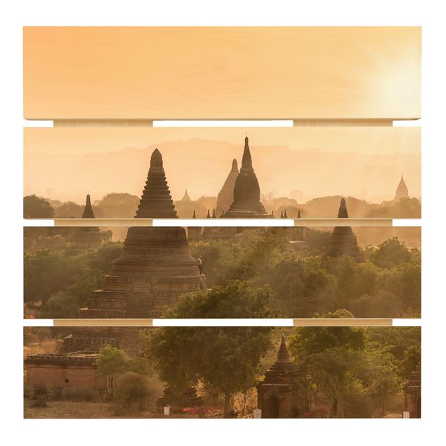 cuadros de madera decorativos Sun Setting Over Bagan