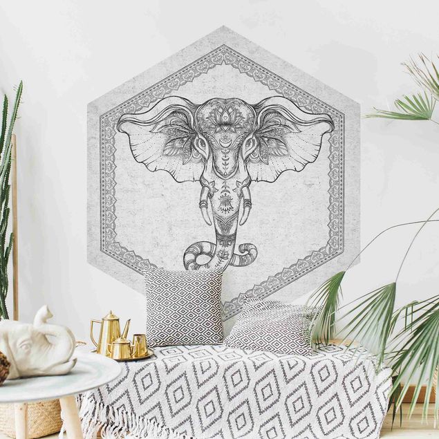 Papel pintado hexagonal Spiritual Elephant In Concrete Look
