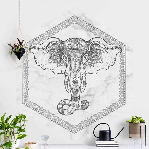 Papel pintado elefantes Spiritual Elephant In Marble Look
