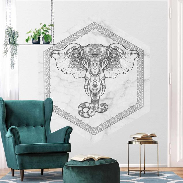 Papel pintado moderno Spiritual Elephant In Marble Look