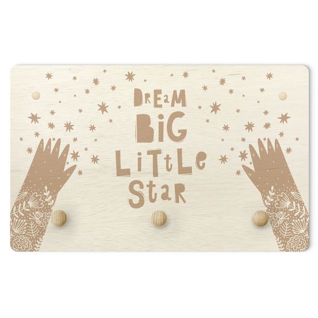 Perchero madera pared Text Dream Big Little Star With Flowers Natural