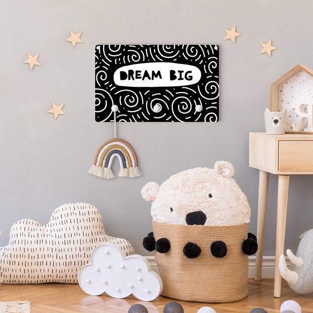 Percheros de pared con frases Text Dream Big With Whirls Black And White