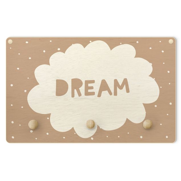 Perchero madera pared Text Dream With Clouds Natural