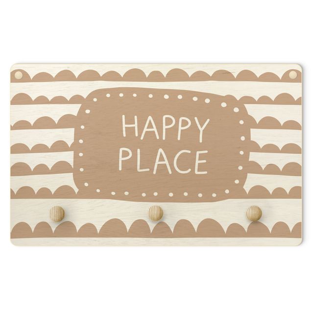 Percheros de pared Text Happy Place In Band Of Clouds Natural