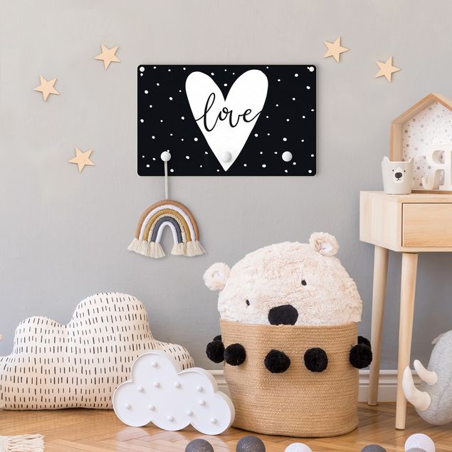 Percheros de pared con frases Text Love With Heart With Dots Black And White