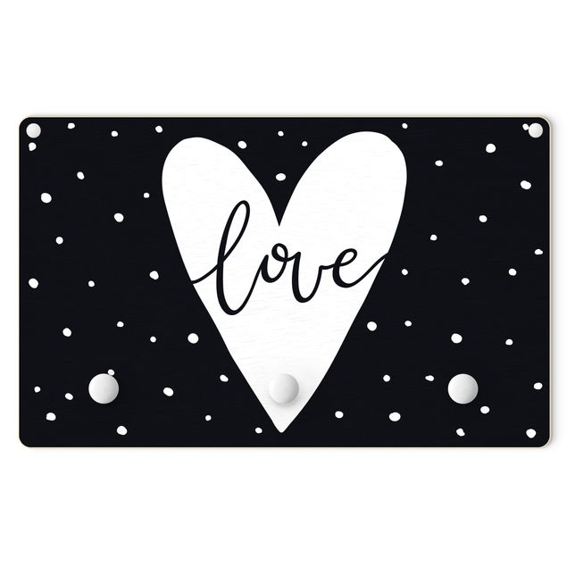 Percheros de pared Text Love With Heart With Dots Black And White
