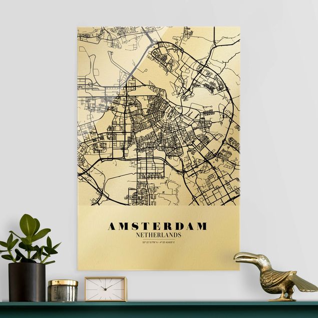 Cuadros de cristal arquitectura y skyline Amsterdam City Map - Classic