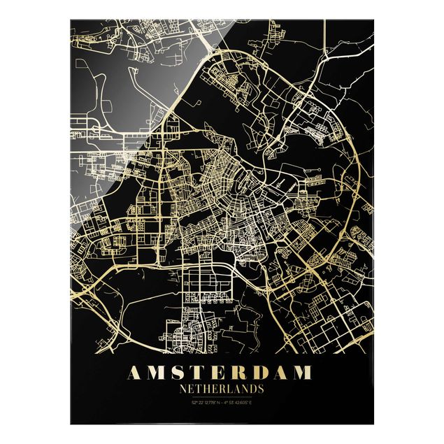 Cuadros modernos blanco y negro Amsterdam City Map - Classic Black