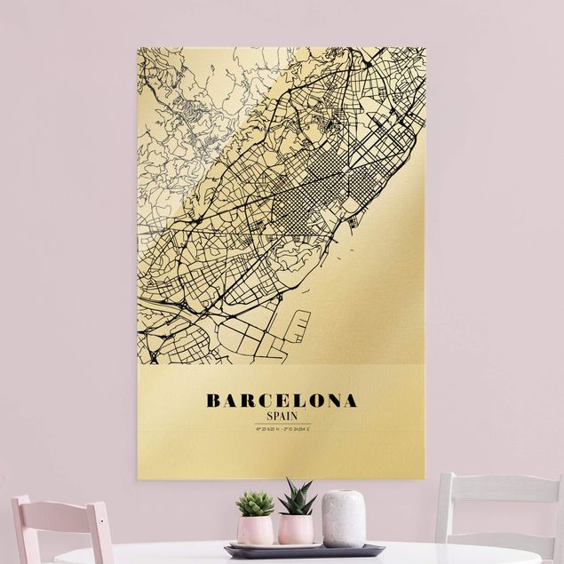 Cuadros de cristal blanco y negro Barcelona City Map - Classic
