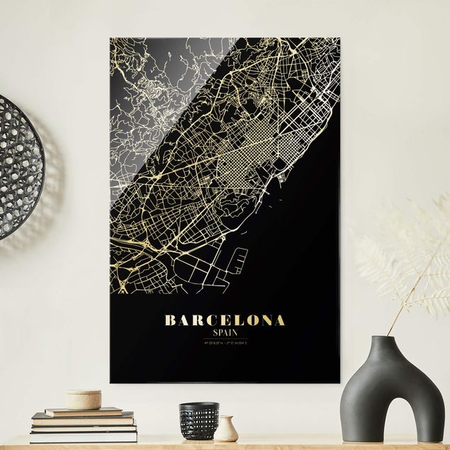 Cuadros de cristal arquitectura y skyline Barcelona City Map - Classic Black