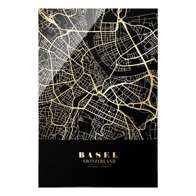 Cuadros a blanco y negro Basel City Map - Classic Black