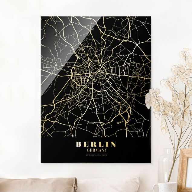 Cuadros de cristal Berlín Berlin City Map - Classic Black