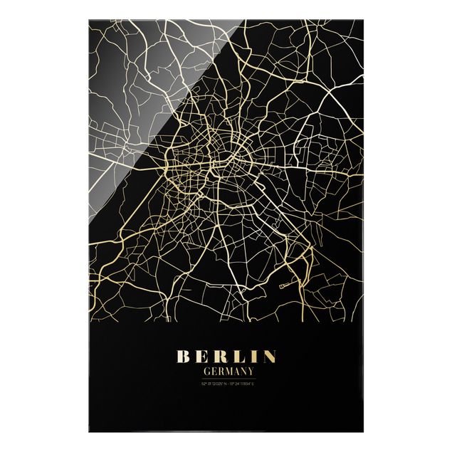 Cuadros de cristal blanco y negro Berlin City Map - Classic Black