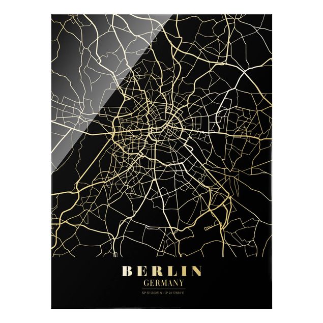 Cuadros de cristal blanco y negro Berlin City Map - Classic Black
