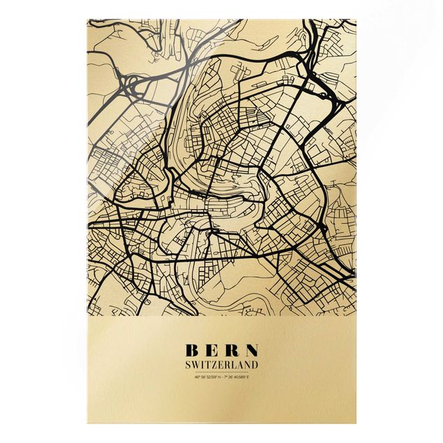 Cuadros modernos blanco y negro Bern City Map - Classic