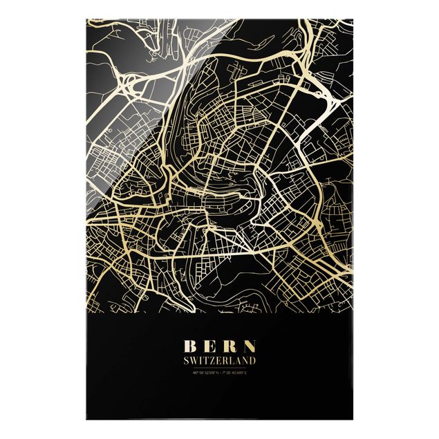 Cuadros modernos blanco y negro Bern City Map - Classic Black