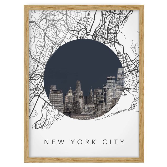 Pósters enmarcados de mapamundi Map Collage New York City