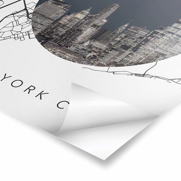 Cuadros a blanco y negro Map Collage New York City