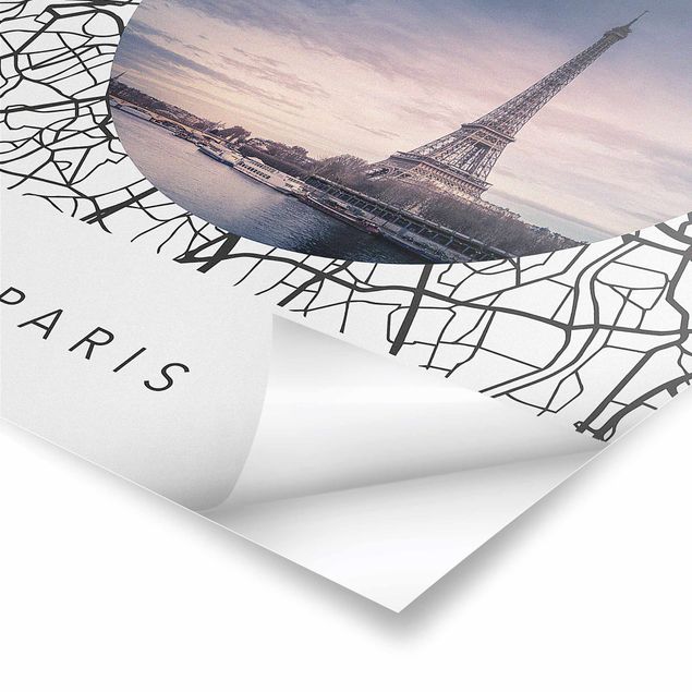 Cuadros a blanco y negro Map Collage Paris