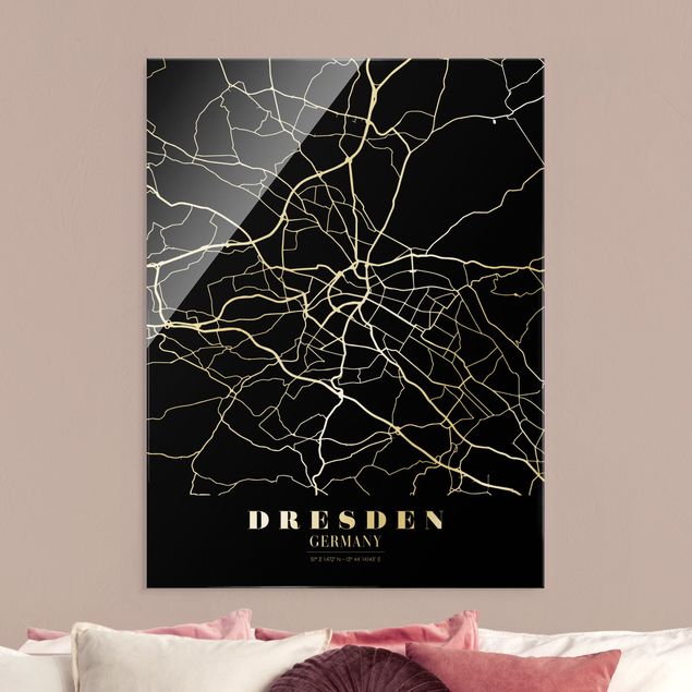 Cuadros de cristal arquitectura y skyline Dresden City Map - Classic Black