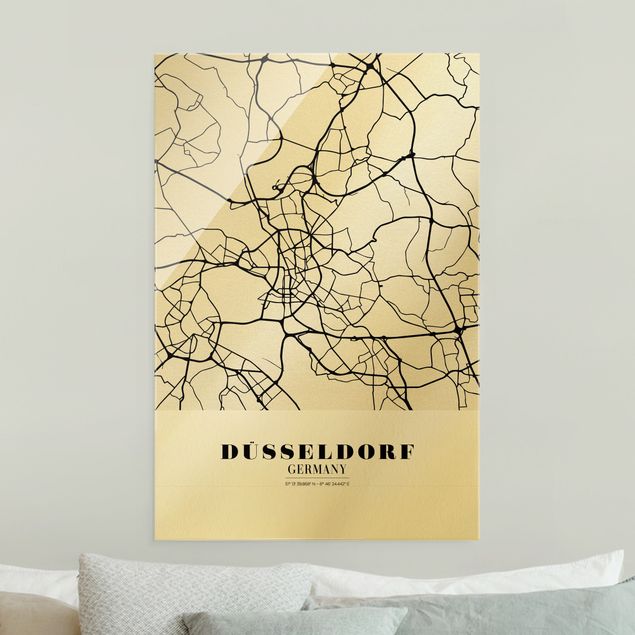 Cuadros de cristal mapamundi Dusseldorf City Map - Classic