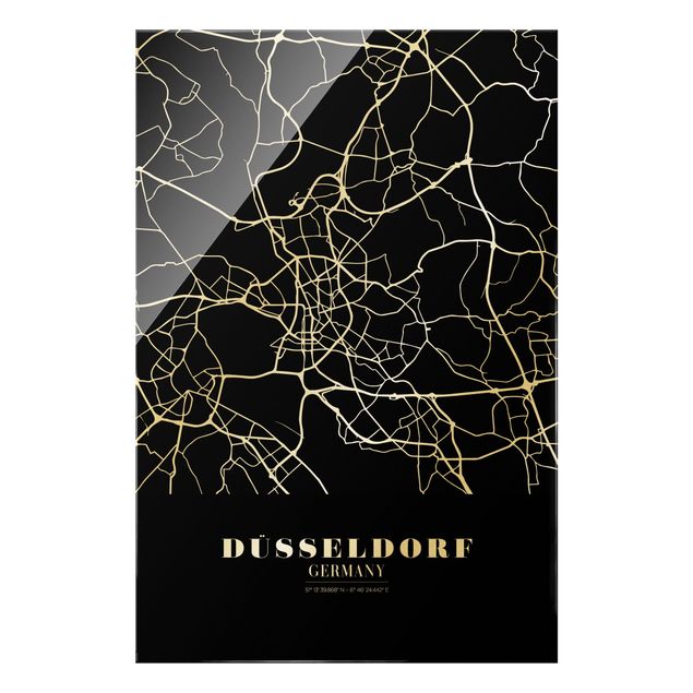 Cuadros a blanco y negro Dusseldorf City Map - Classic Black