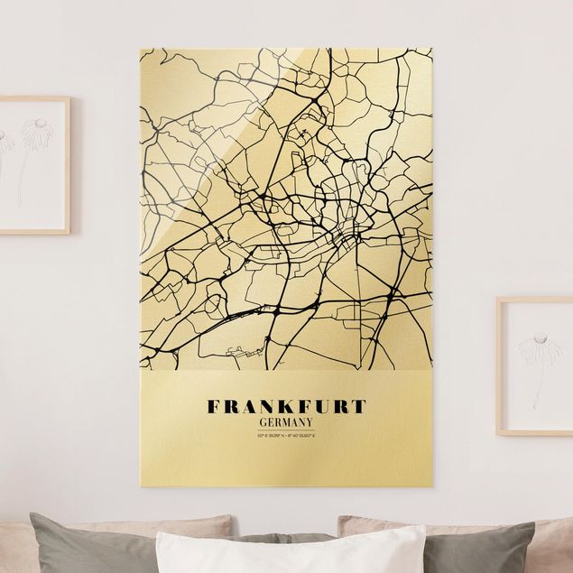 Cuadros de cristal blanco y negro Frankfurt City City Map - Classic