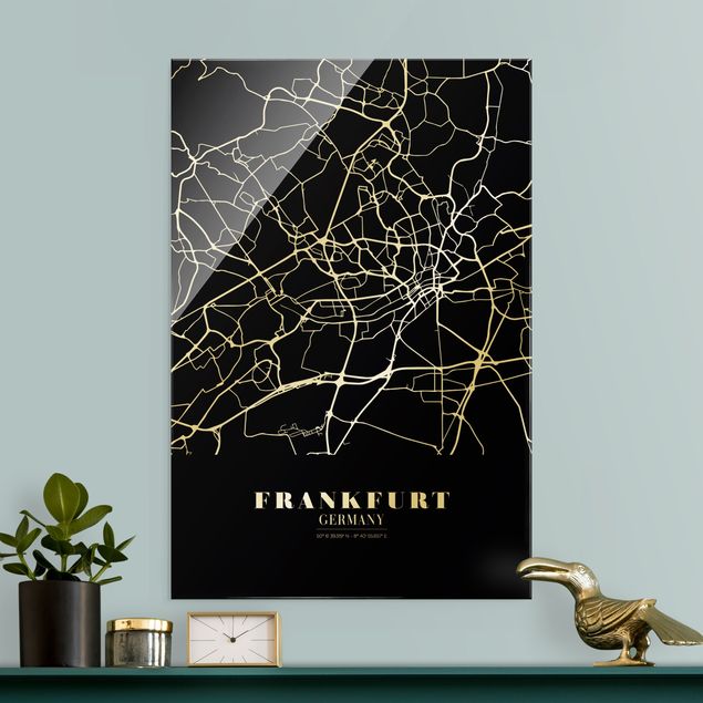 Cuadros de cristal blanco y negro Frankfurt City City Map - Classic Black