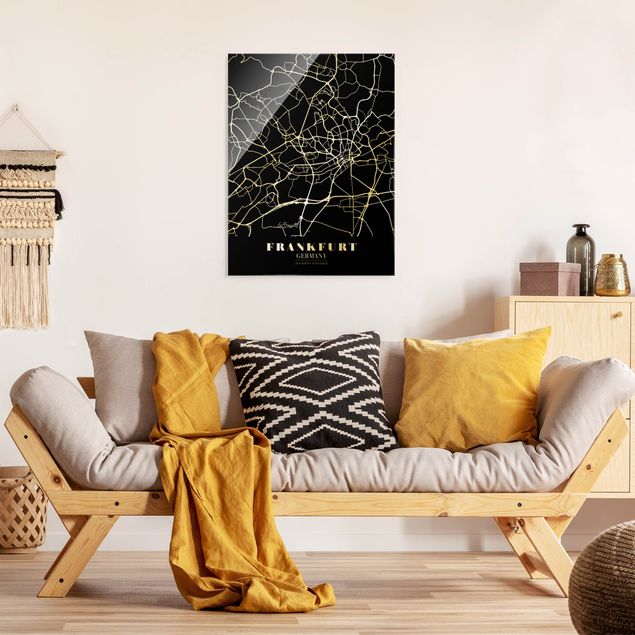 Cuadros de cristal mapamundi Frankfurt City City Map - Classic Black