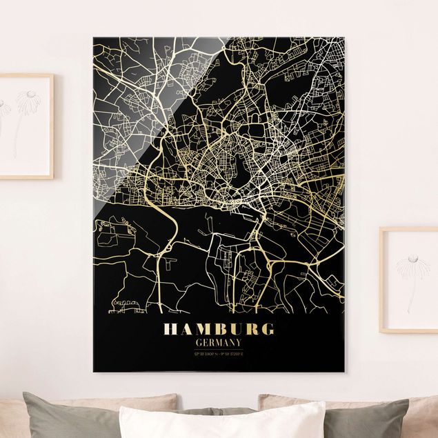 Cuadros de cristal Hamburgo Hamburg City Map - Classic Black