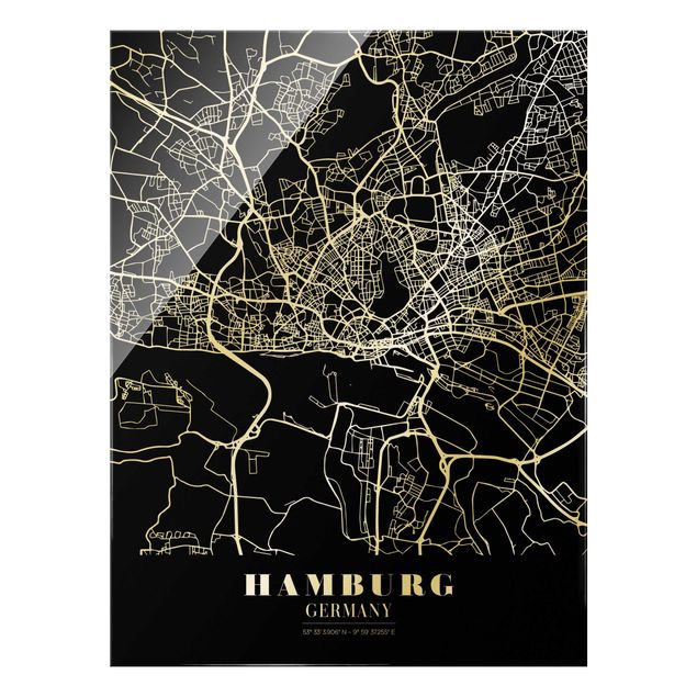 Cuadros ciudades Hamburg City Map - Classic Black