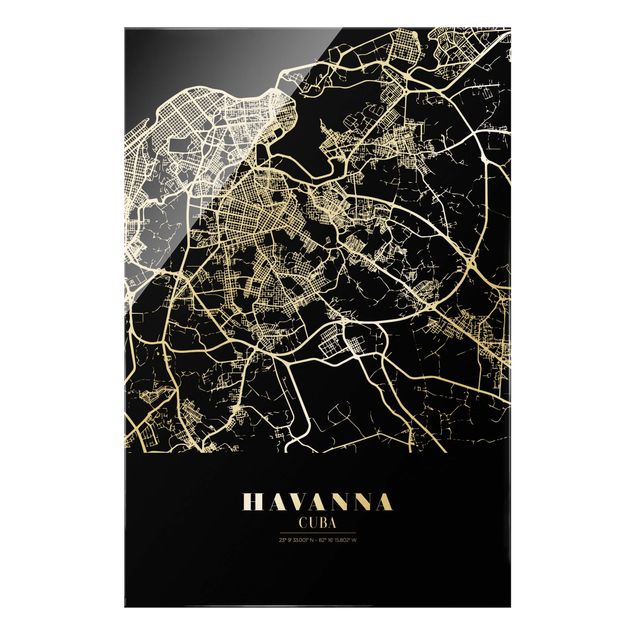 Cuadros a blanco y negro Havana City Map - Classic Black