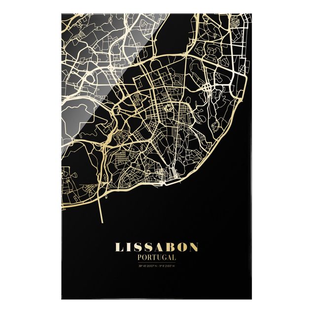 Cuadros modernos blanco y negro Lisbon City Map - Classic Black