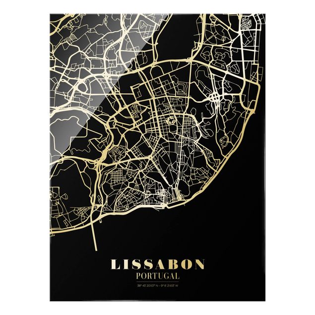 Cuadros en blanco y negro Lisbon City Map - Classic Black
