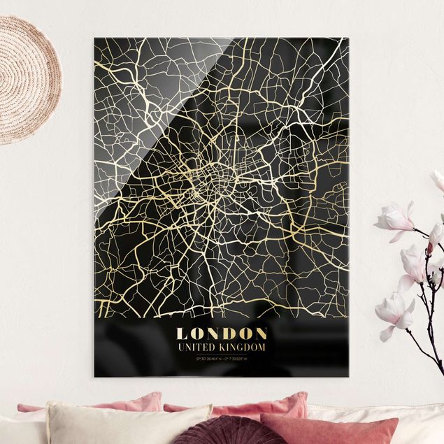 Cuadros de cristal Londres London City Map - Classic Black