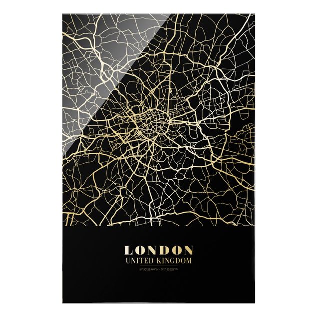 Cuadros de cristal blanco y negro London City Map - Classic Black