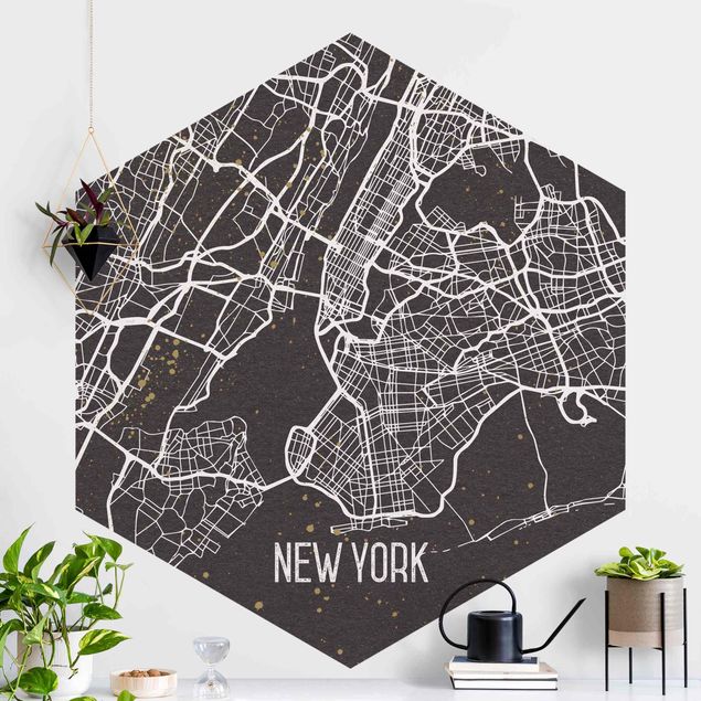 Papel pared New York City Map New York- Retro