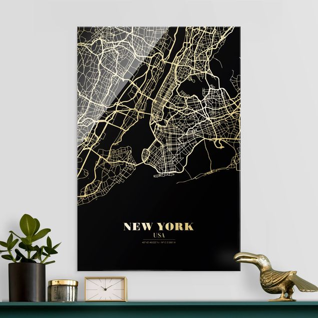 Cuadros de cristal Nueva York New York City Map - Classic Black