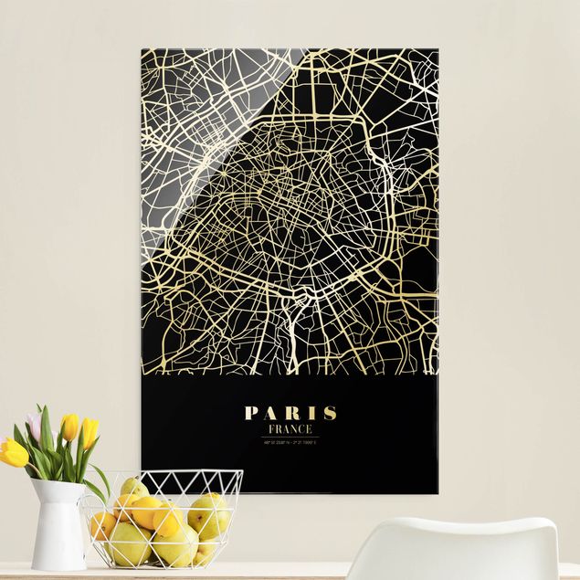 Cuadros de cristal París Paris City Map - Classic Black
