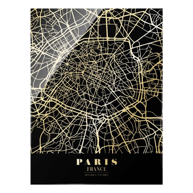 Cuadros de cristal blanco y negro Paris City Map - Classic Black