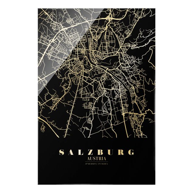 Cuadros a blanco y negro Salzburg City Map - Classic Black