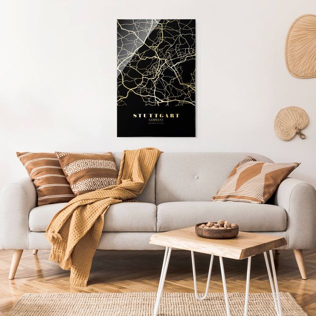Cuadros de cristal mapamundi Stuttgart City Map - Classic Black
