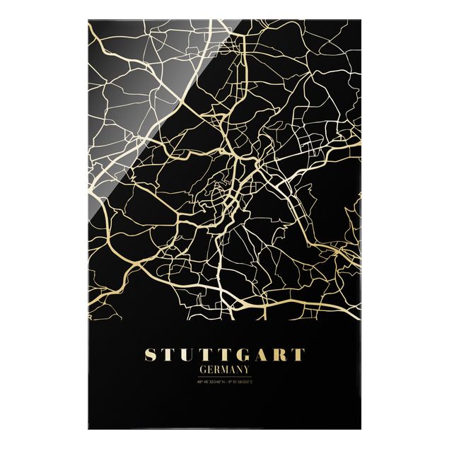 Cuadros en blanco y negro Stuttgart City Map - Classic Black