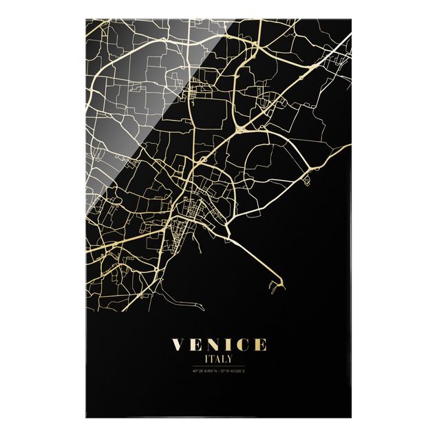 Cuadros en blanco y negro Venice City Map - Classic Black