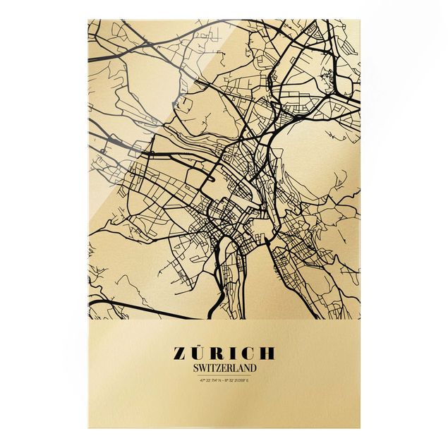 Cuadros modernos blanco y negro Zurich City Map - Classic
