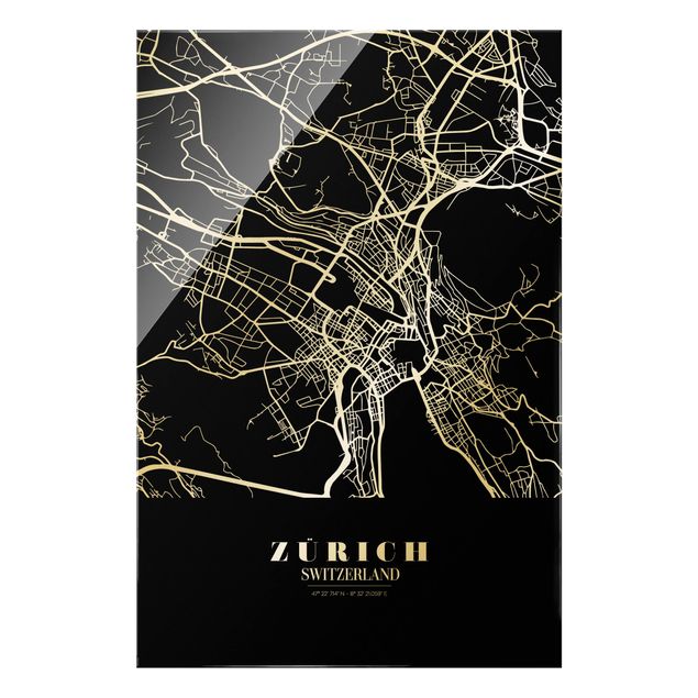 Cuadros en blanco y negro Zurich City Map - Classic Black