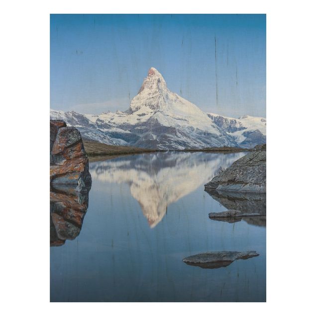 Cuadros de madera paisajes Stellisee Lake In Front Of The Matterhorn