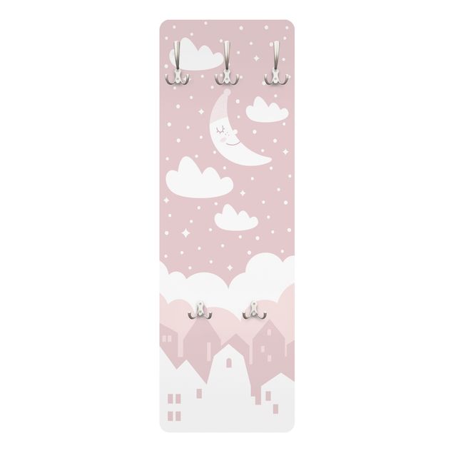 Percha pared Starry Sky With Moon Pink