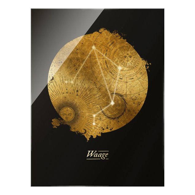 Tableros magnéticos de vidrio Zodiac Sign Libra Gray Gold
