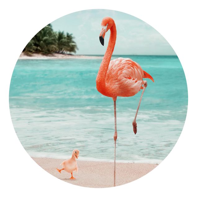 Papel pintado Caribe Beach With Flamingo